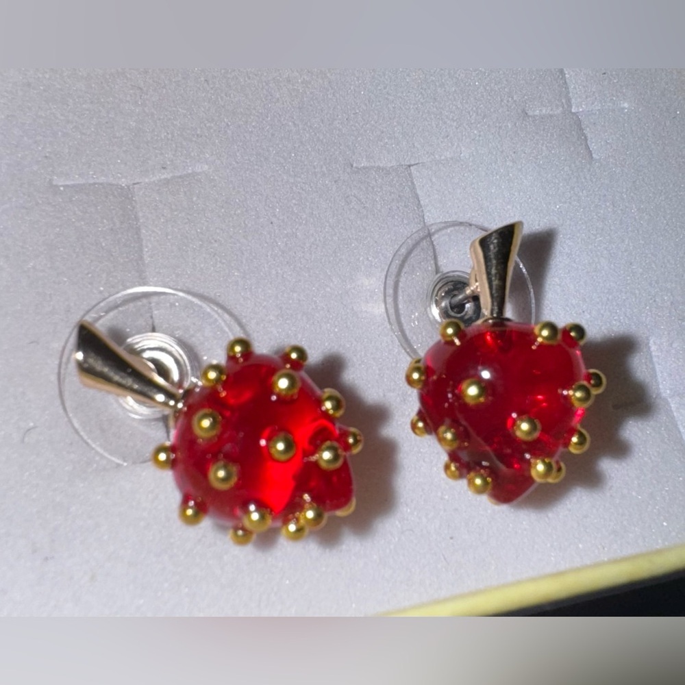 NEW Elegant Red Strawberry Earrings with Gold Accents